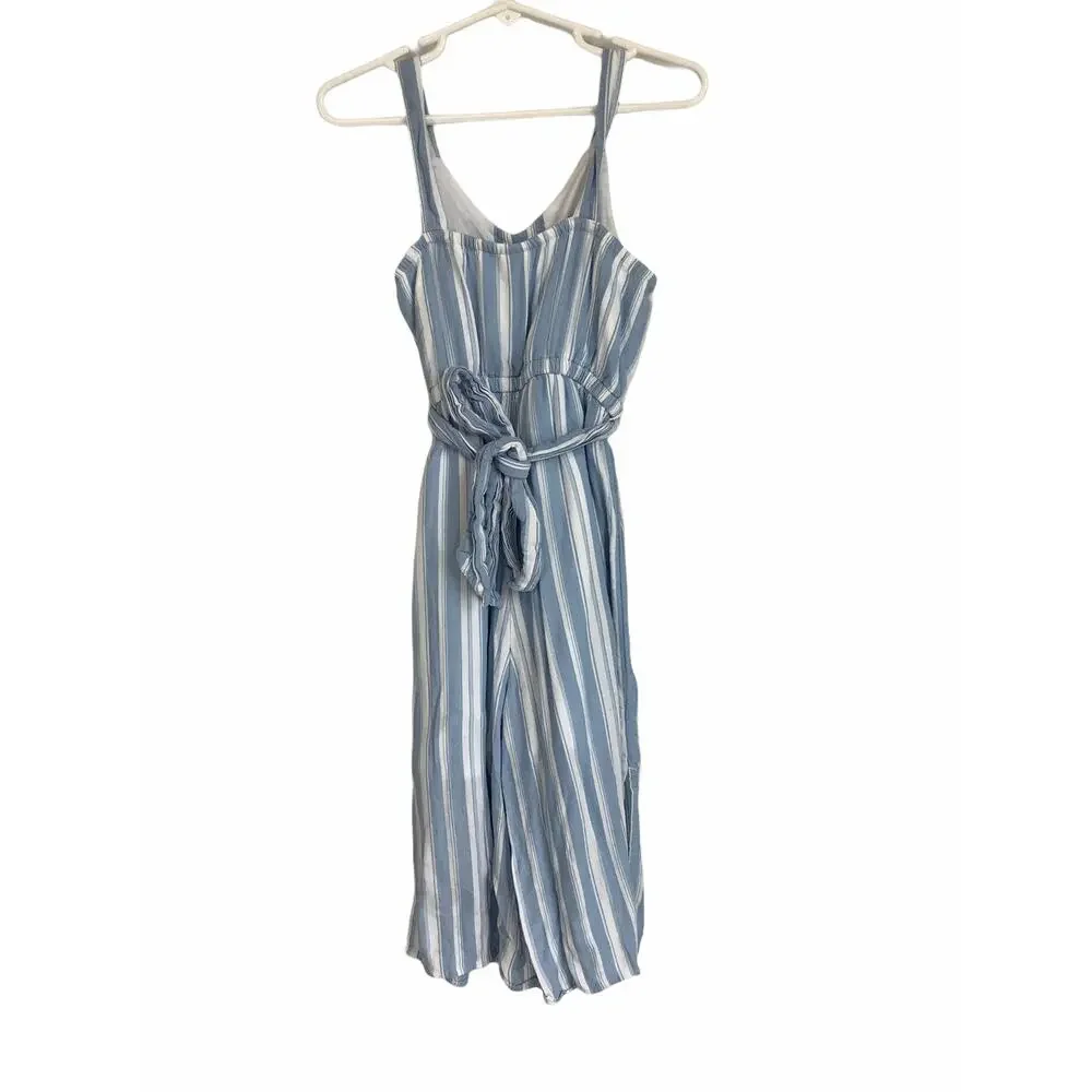 Justice Blue White Striped Quarter Button Jumpsuit